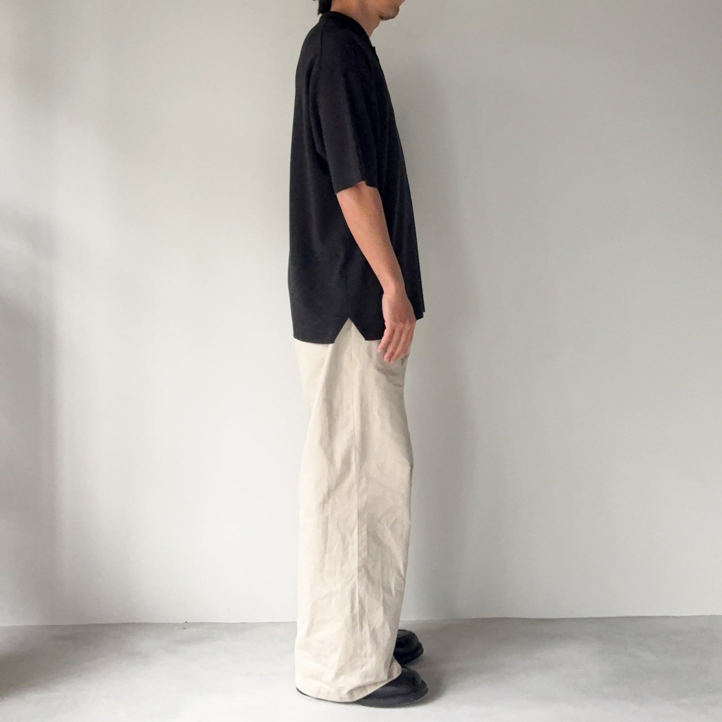 BATONER / 32G Smooth Knit Polo Short Sleeve(BN-SE-004) / Melange Black