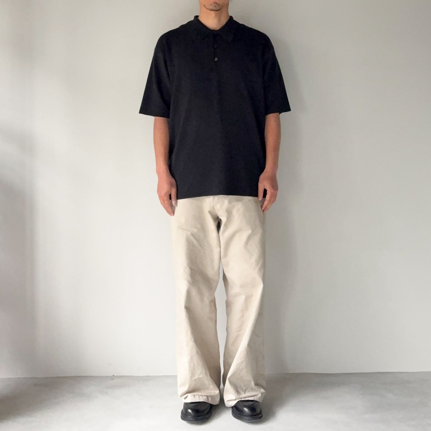 BATONER / 32G Smooth Knit Polo Short Sleeve(BN-SE-004) / Melange Black