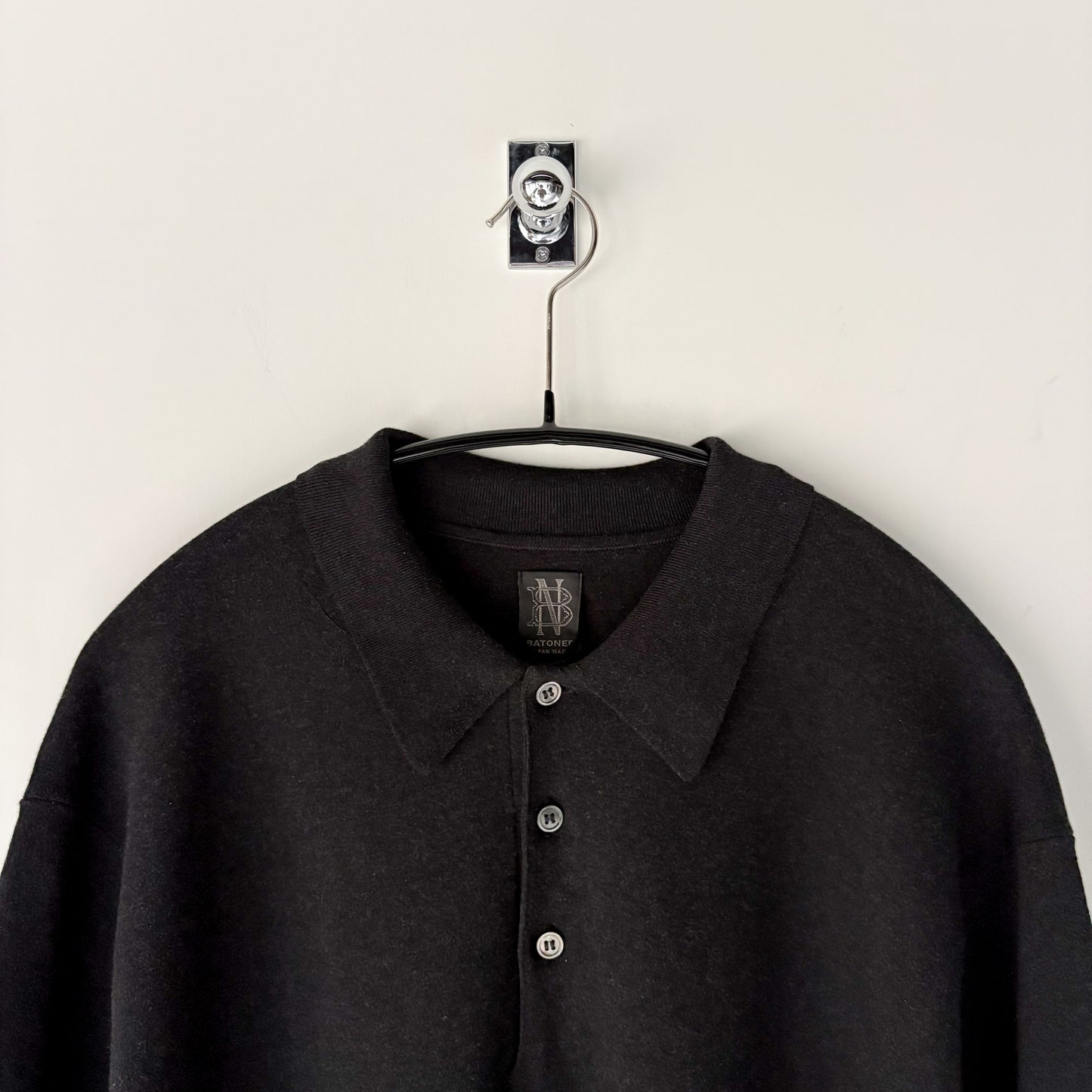 BATONER / 32G Smooth Knit Polo Short Sleeve(BN-SE-004) / Melange Black