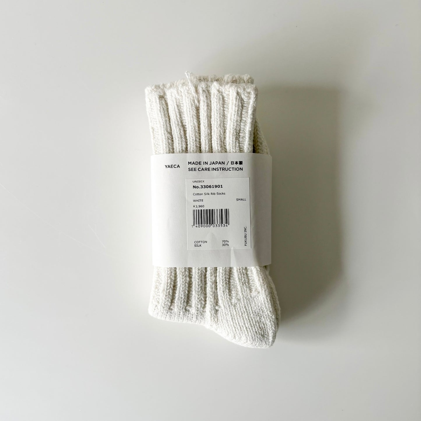 YAECA / Cotton Silk Rib Socks / WHITE