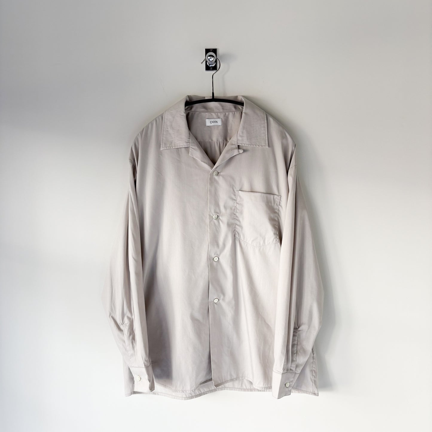 CIOTA / Open Collar Long Sleeve Shirt / Light Gray