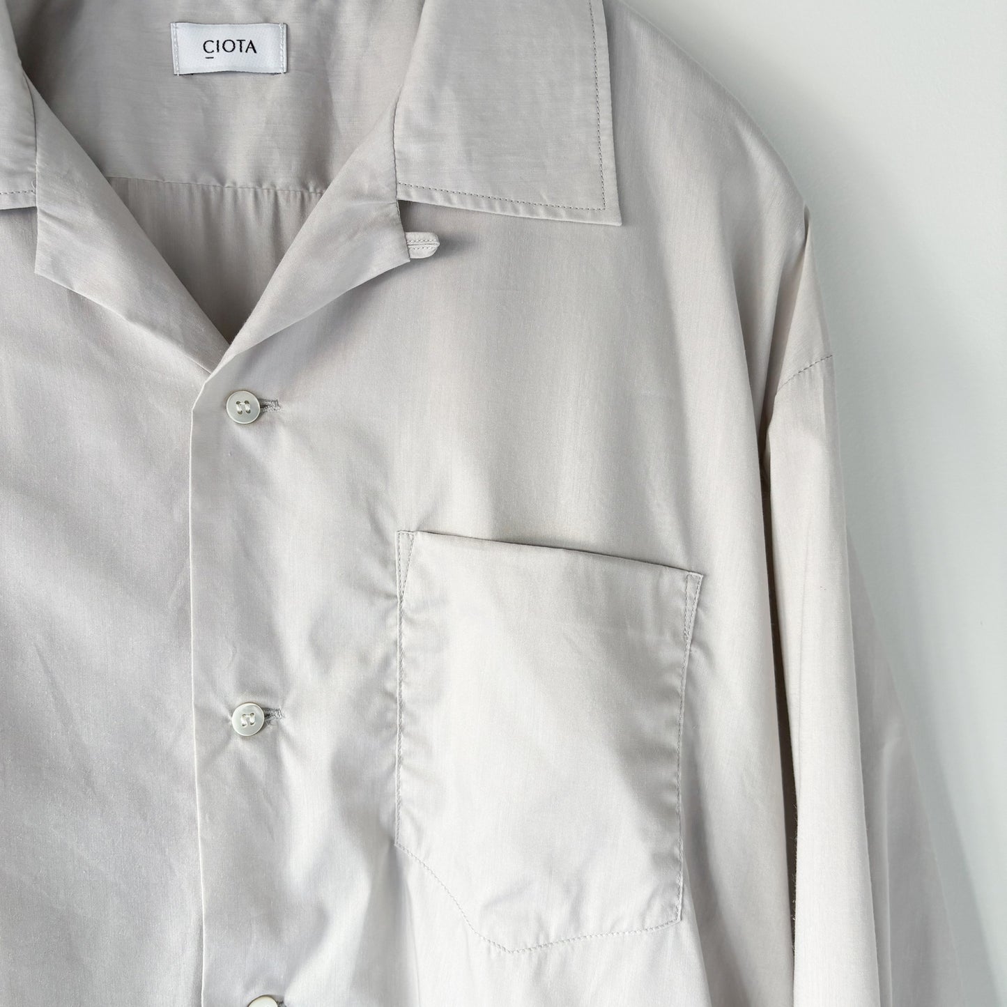 CIOTA / Open Collar Long Sleeve Shirt / Light Gray