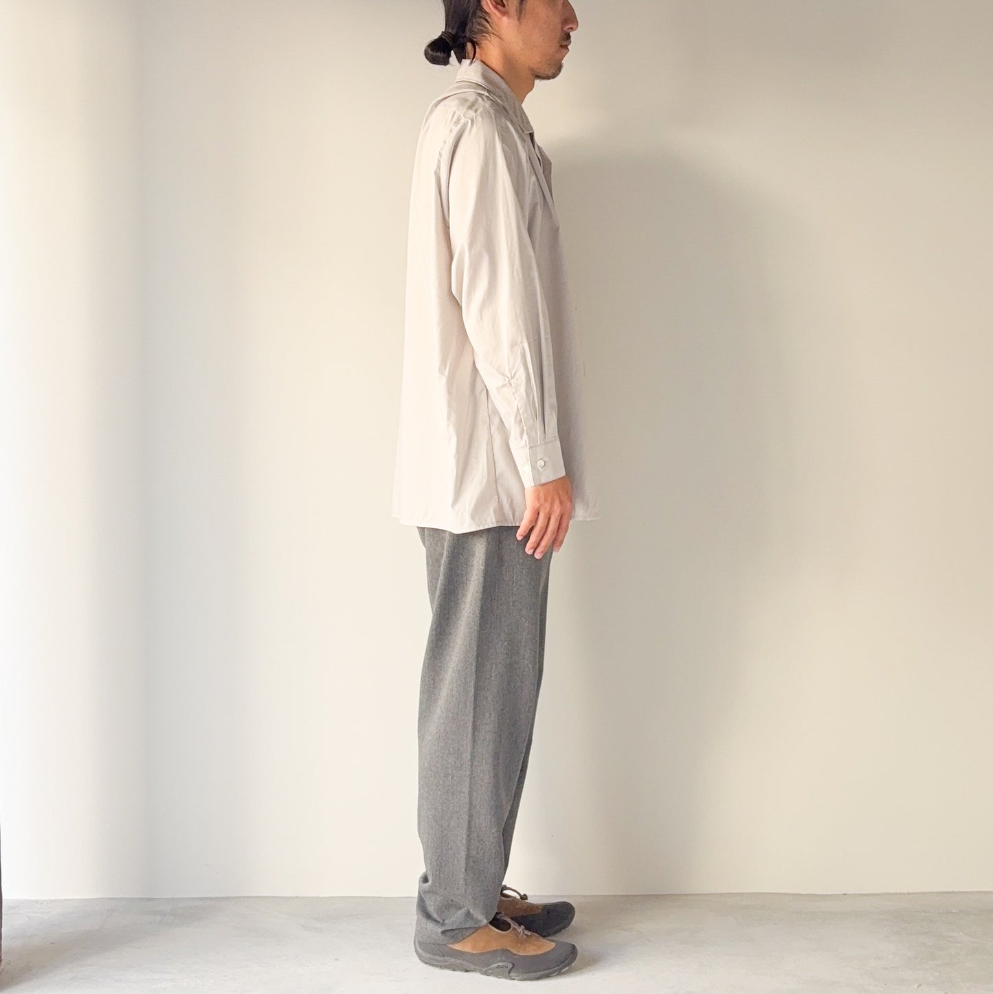 CIOTA / Open Collar Long Sleeve Shirt / Light Gray