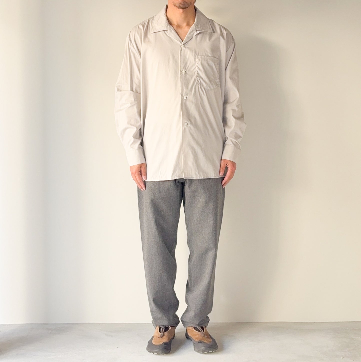 CIOTA / Open Collar Long Sleeve Shirt / Light Gray
