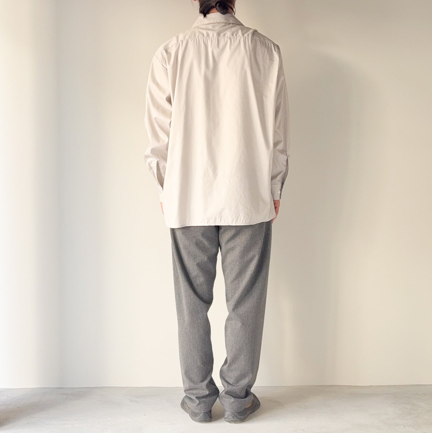CIOTA / Open Collar Long Sleeve Shirt / Light Gray
