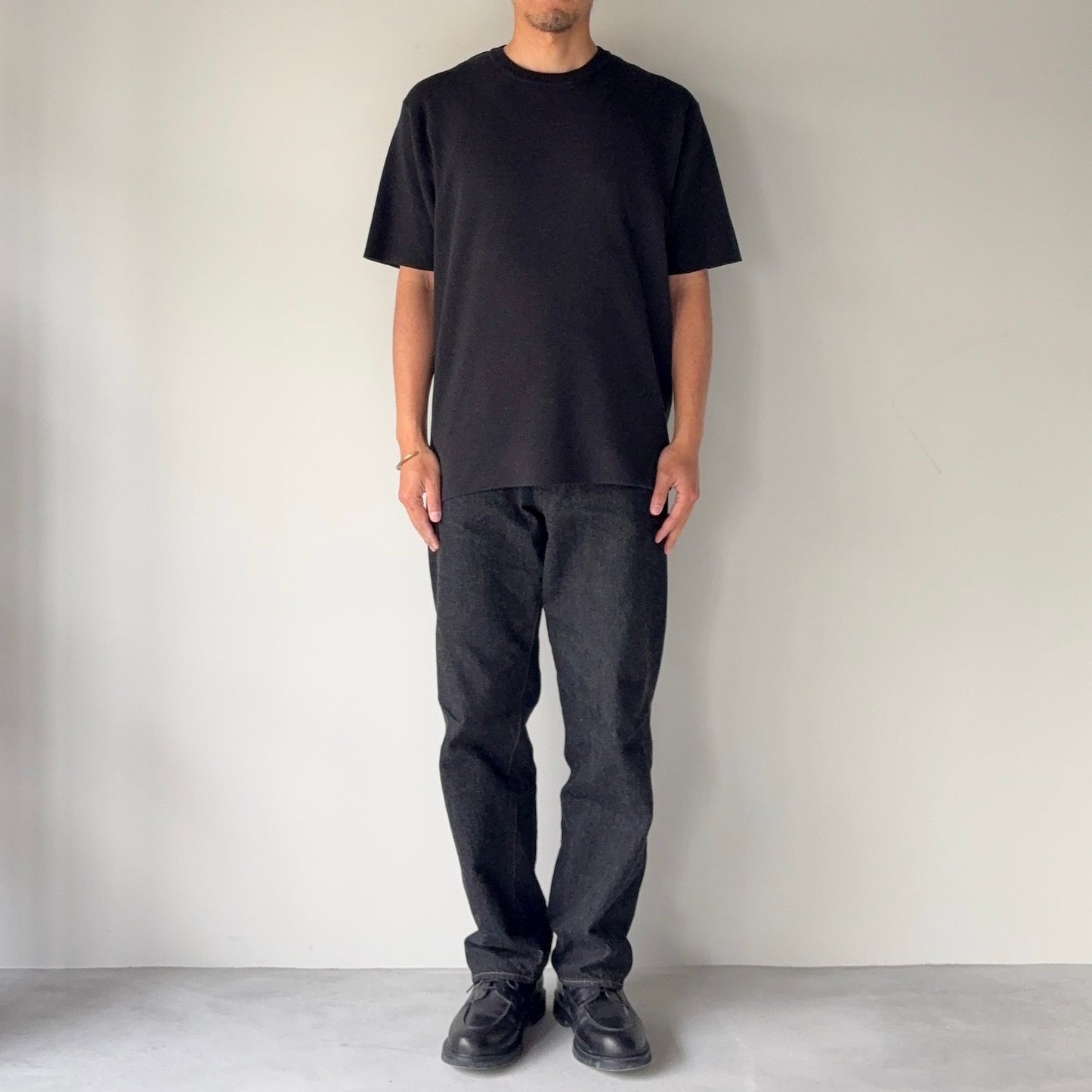 BATONER / 32G Smooth Knit T-Shirt / MELANGE BLACK