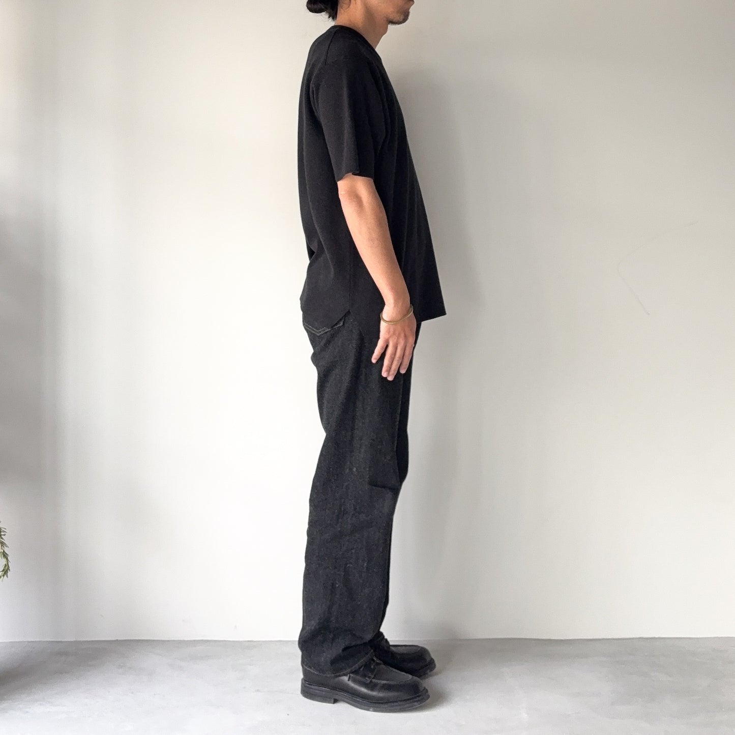 BATONER / 32G Smooth Knit T-Shirt / MELANGE BLACK
