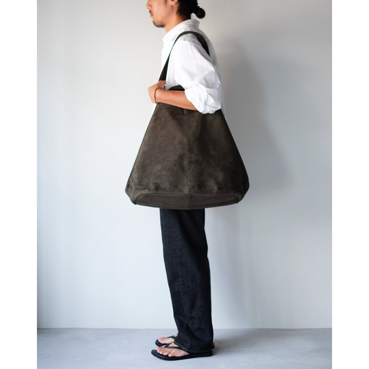 morphee / Double Tote XXL / Oiled Suede Moss Green