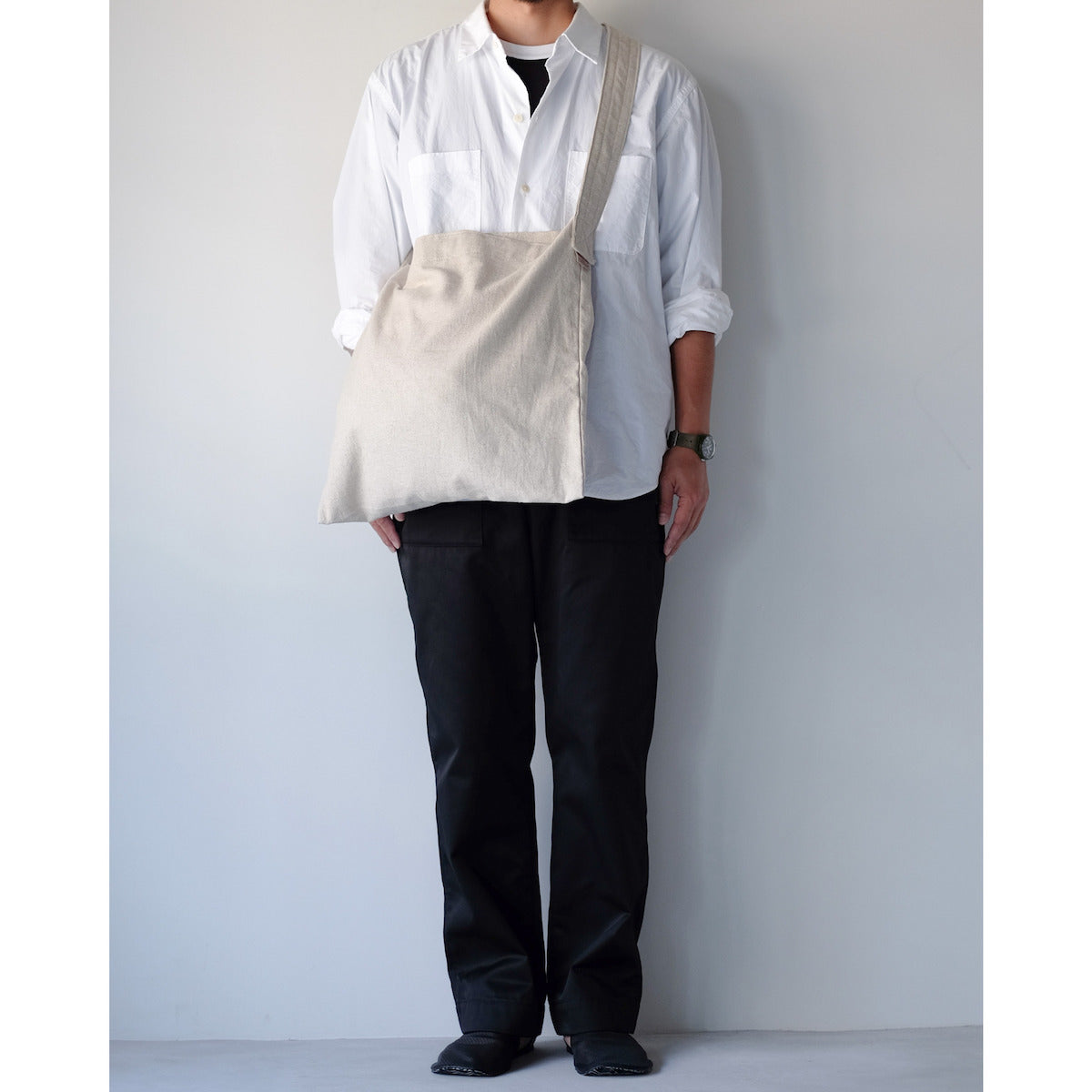 THREAD-LINE / Linen Cotton Flat Shoulder / BEIGE