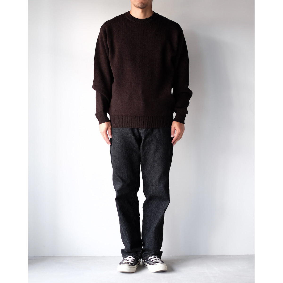BATONER / Solid Wool Smooth Crew Neck / ROSEWOOD