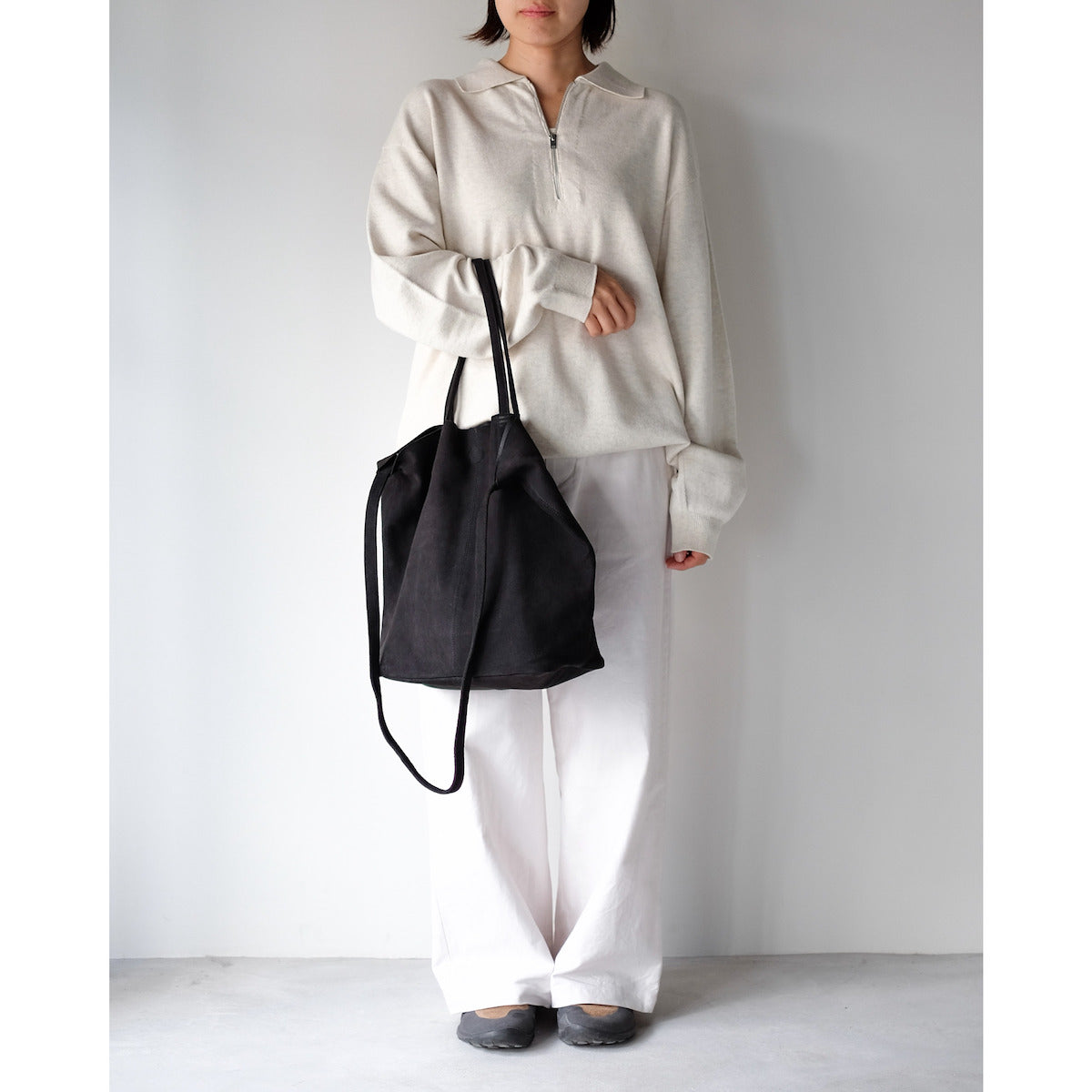 morphee / 3way Medium Tote / Oiled Suede Charcoal