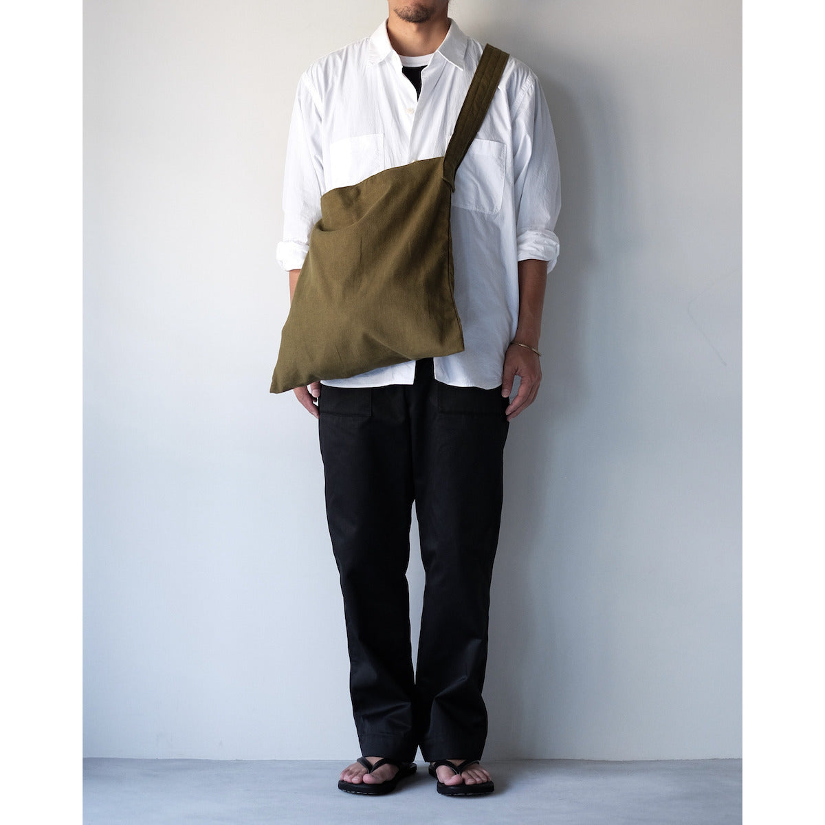 THREAD-LINE / Linen Cotton Flat Shoulder / KHAKI