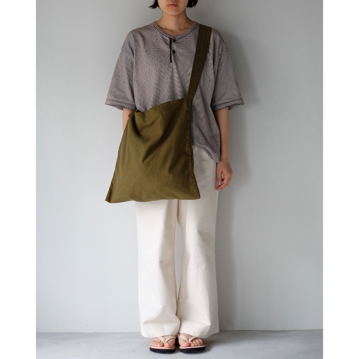 THREAD-LINE / Linen Cotton Flat Shoulder / KHAKI