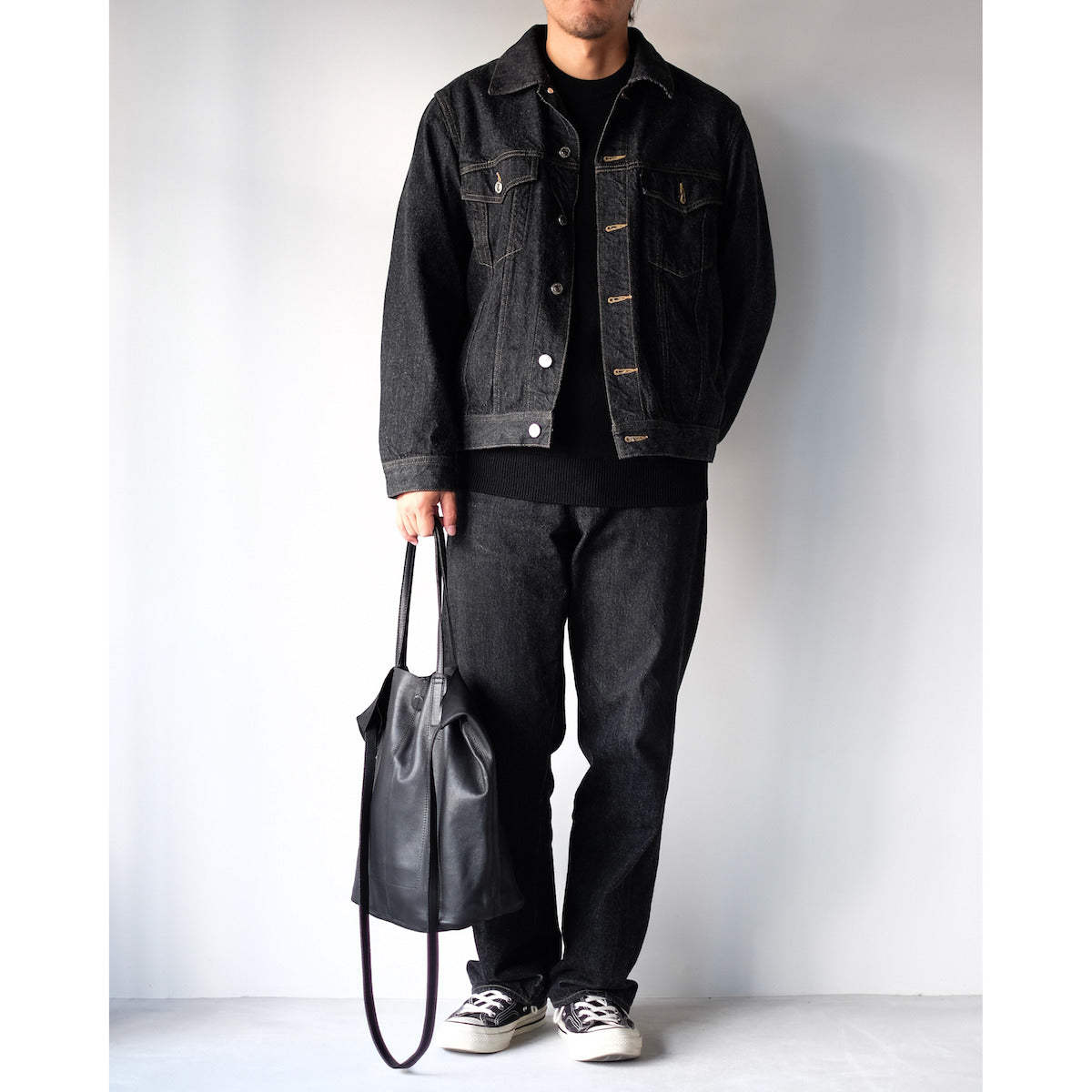 BATONER / Solid Wool Smooth Crew Neck / BLACK