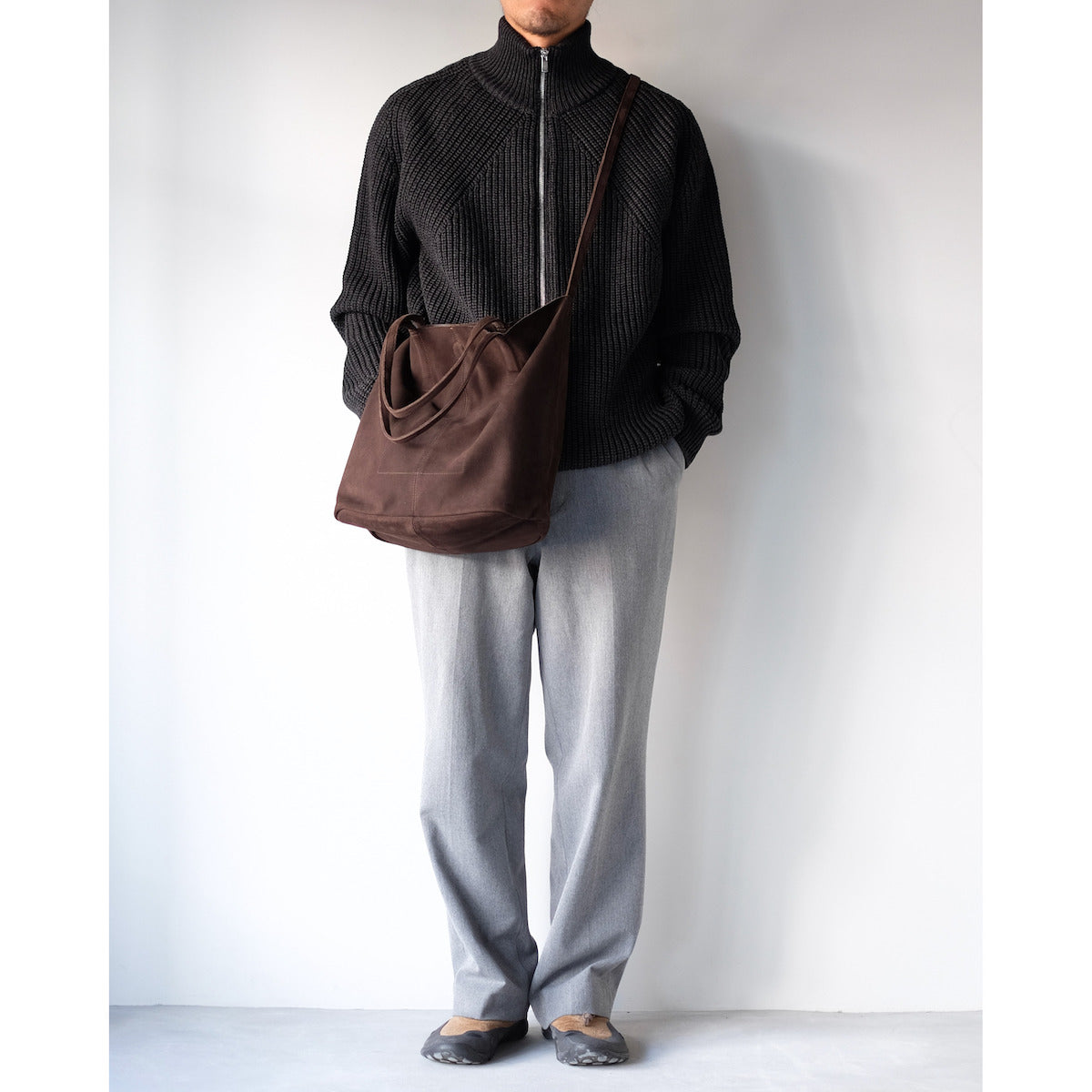 morphee / 3way Medium Tote(L Shoulder) / Oiled Suede Dark Choco