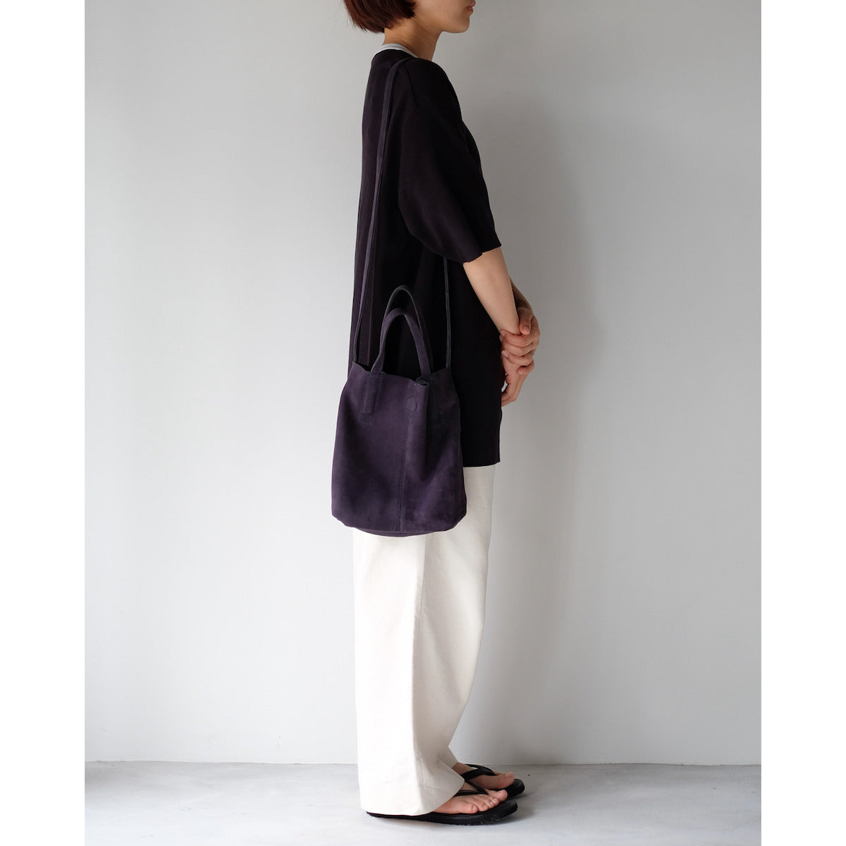 morphee / 2way Small Tote(L Shoulder) / Oiled Suede Navy