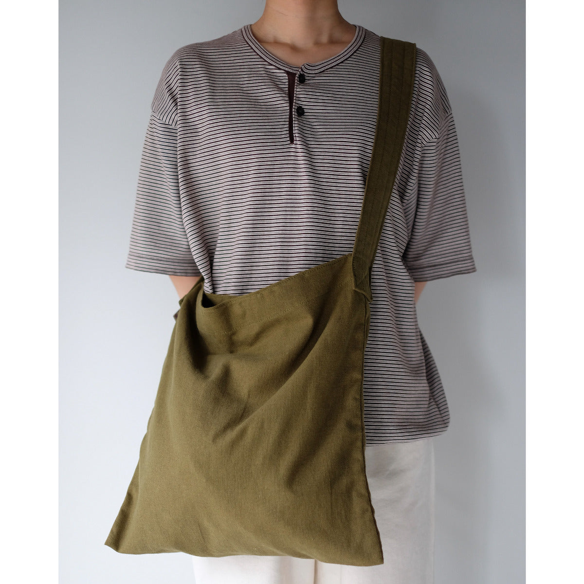 THREAD-LINE / Linen Cotton Flat Shoulder / KHAKI
