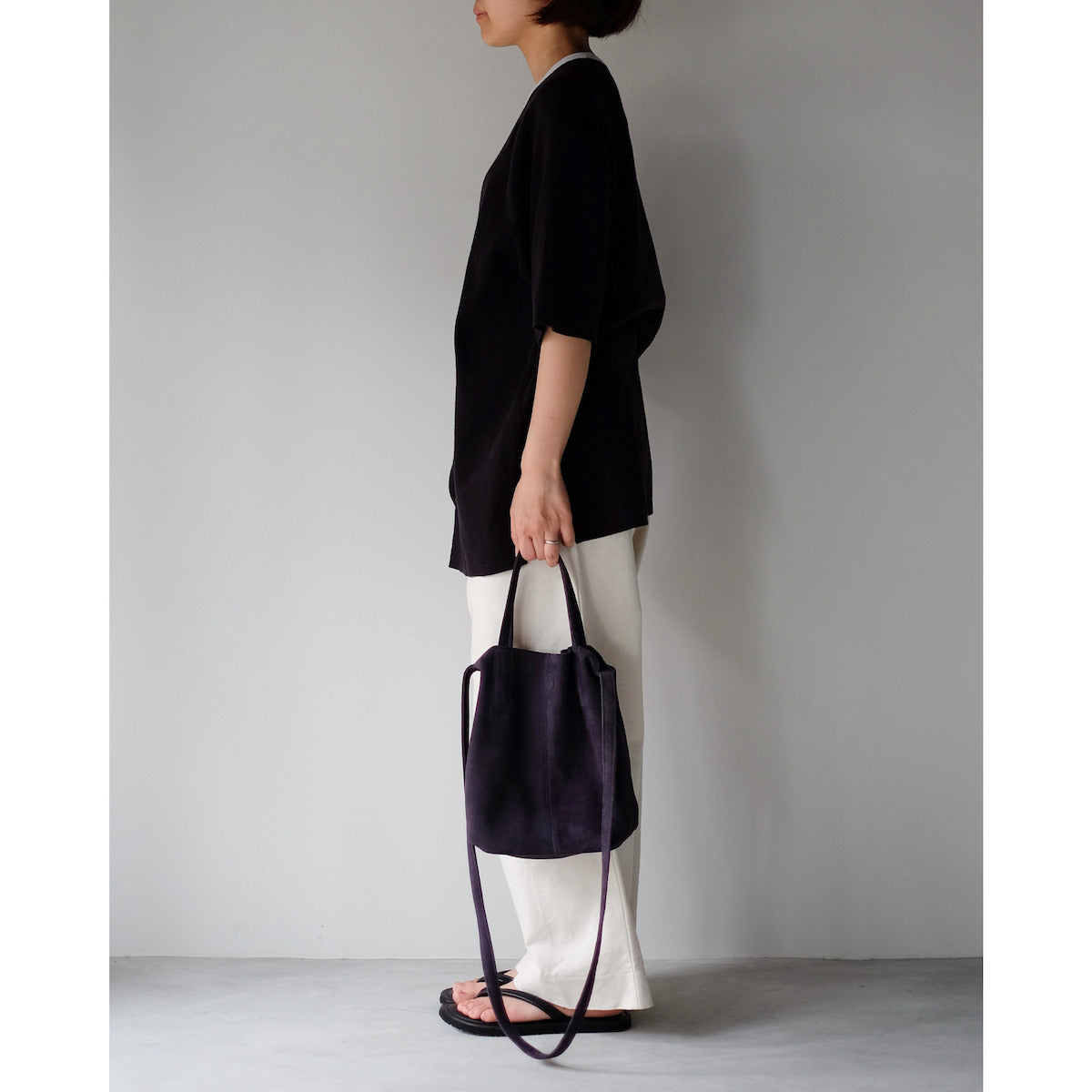 morphee / 2way Small Tote(L Shoulder) / Oiled Suede Navy
