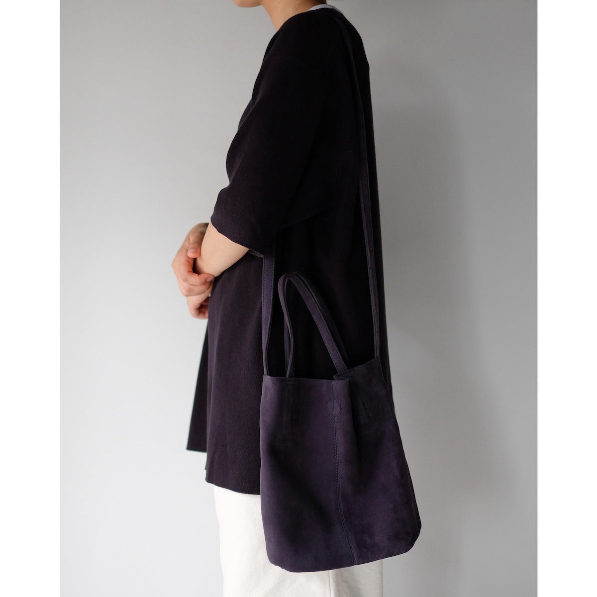 morphee / 2way Small Tote(L Shoulder) / Oiled Suede Navy
