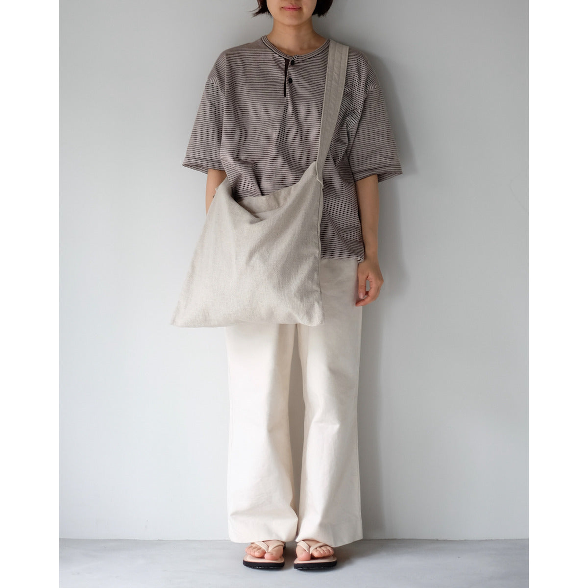THREAD-LINE / Linen Cotton Flat Shoulder / BEIGE